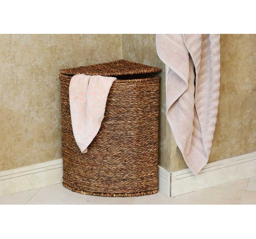 سبد لباس کنجی بزرگ حصیری قهوه ای